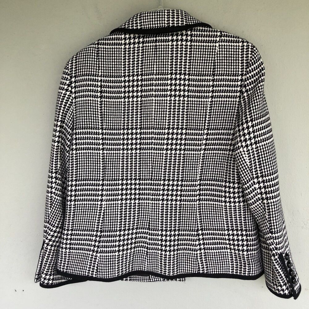 Talbots Blazer Houndstooth Blazer 12 Black White Wool Blend Jacket Preppy Career - Picture 8 of 10